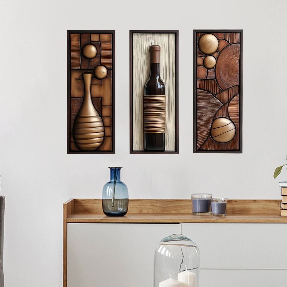 New PVC Wall Stickers Art Triple Panel Flower Vase & Wine Bottle Wall Decals Self-Adhesive Home Background Decoration for Living Room  Entryway & Hallway Home Decor Accents