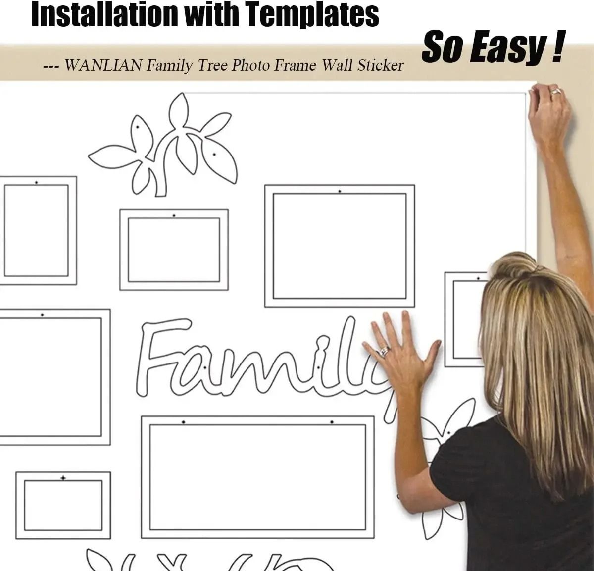 10 Frames Family Tree Acrylic Wall Stickers DIY Photo Frame Wall Decor “Family” Quote Tree Wall Art for Living Room Bedroom Sofa Background Decoration