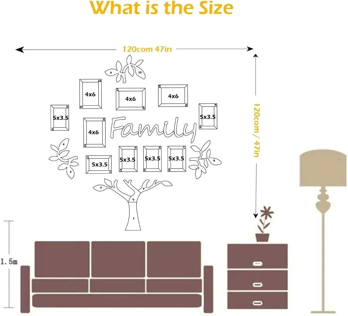 10 Frames Family Tree Acrylic Wall Stickers DIY Photo Frame Wall Decor “Family” Quote Tree Wall Art for Living Room Bedroom Sofa Background Decoration