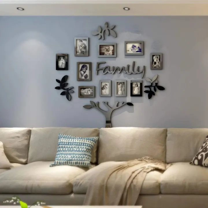 10 Frames Family Tree Acrylic Wall Stickers DIY Photo Frame Wall Decor “Family” Quote Tree Wall Art for Living Room Bedroom Sofa Background Decoration