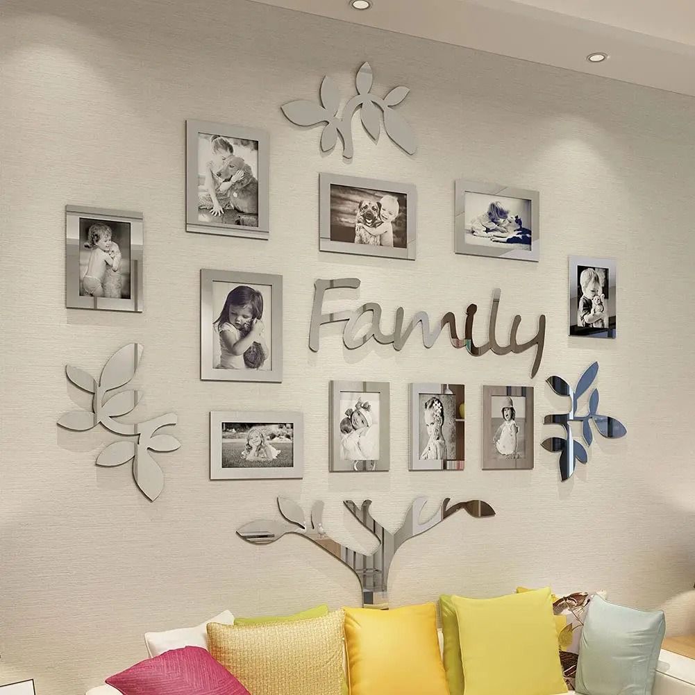 10 Frames Family Tree Acrylic Wall Stickers DIY Photo Frame Wall Decor “Family” Quote Tree Wall Art for Living Room Bedroom Sofa Background Decoration