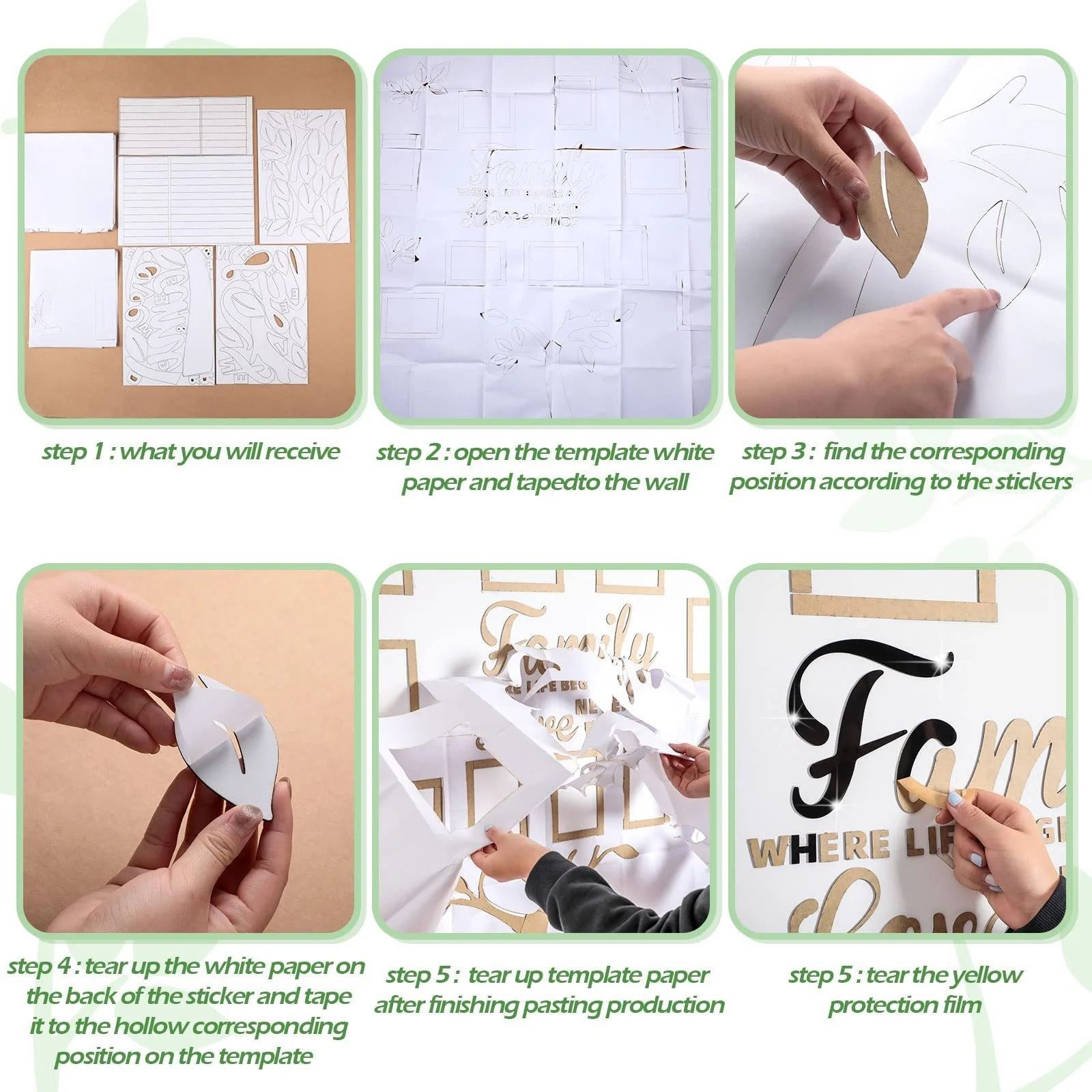 10 Frames Family Tree Acrylic Wall Stickers DIY Photo Frame Wall Decor “Family” Quote Tree Wall Art for Living Room Bedroom Sofa Background Decoration