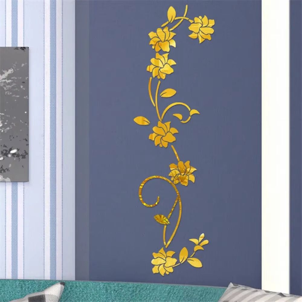 1-metre Acrylic Wall Decal Flower Stickers DIY Mirror Wall Sticker Stylish Minimalist Home Decor Decal Left and Right Sides Home Decor Accents Floral Stcikers