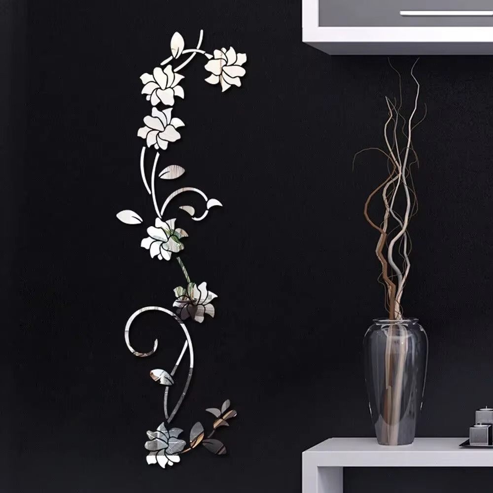 1-metre Acrylic Wall Decal Flower Stickers DIY Mirror Wall Sticker Stylish Minimalist Home Decor Decal Left and Right Sides Home Decor Accents Floral Stcikers