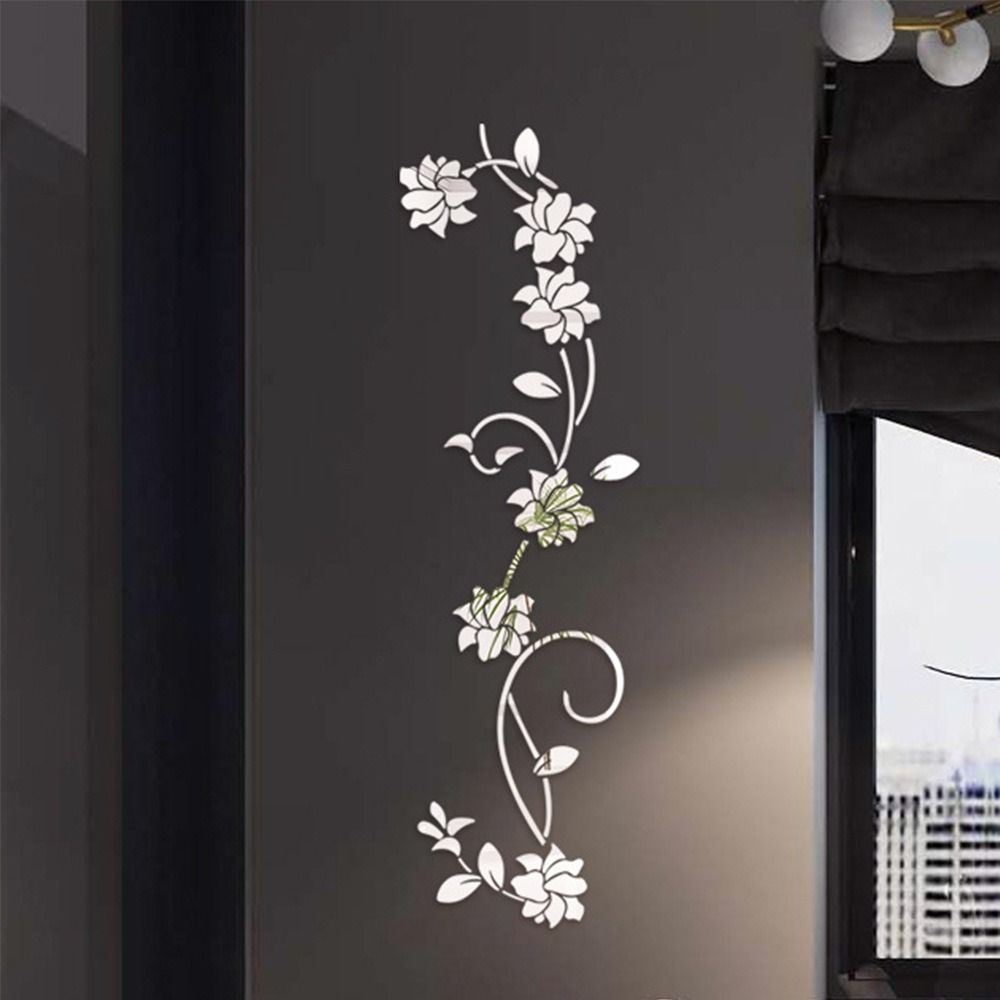 1-metre Acrylic Wall Decal Flower Stickers DIY Mirror Wall Sticker Stylish Minimalist Home Decor Decal Left and Right Sides Home Decor Accents Floral Stcikers