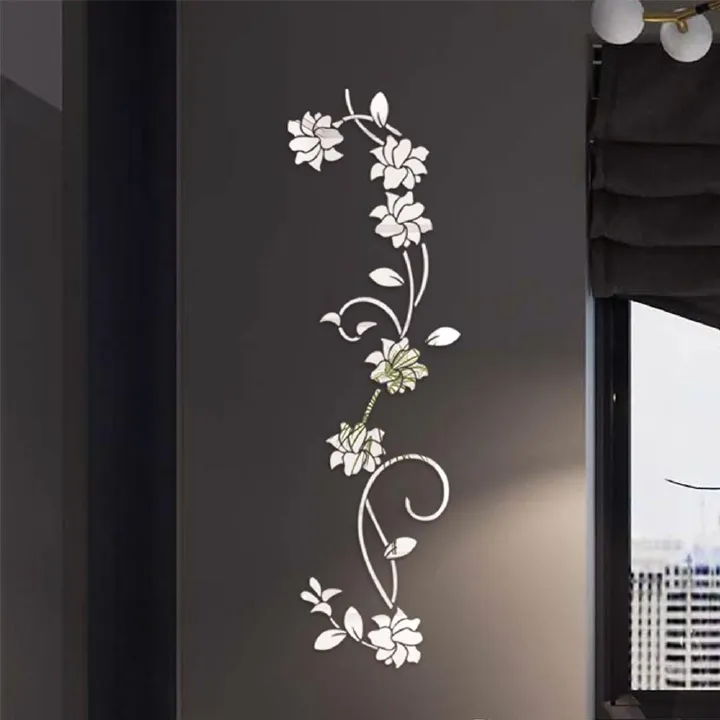 1-metre Acrylic Wall Decal Flower Stickers DIY Mirror Wall Sticker Stylish Minimalist Home Decor Decal Left and Right Sides Home Decor Accents Floral Stcikers