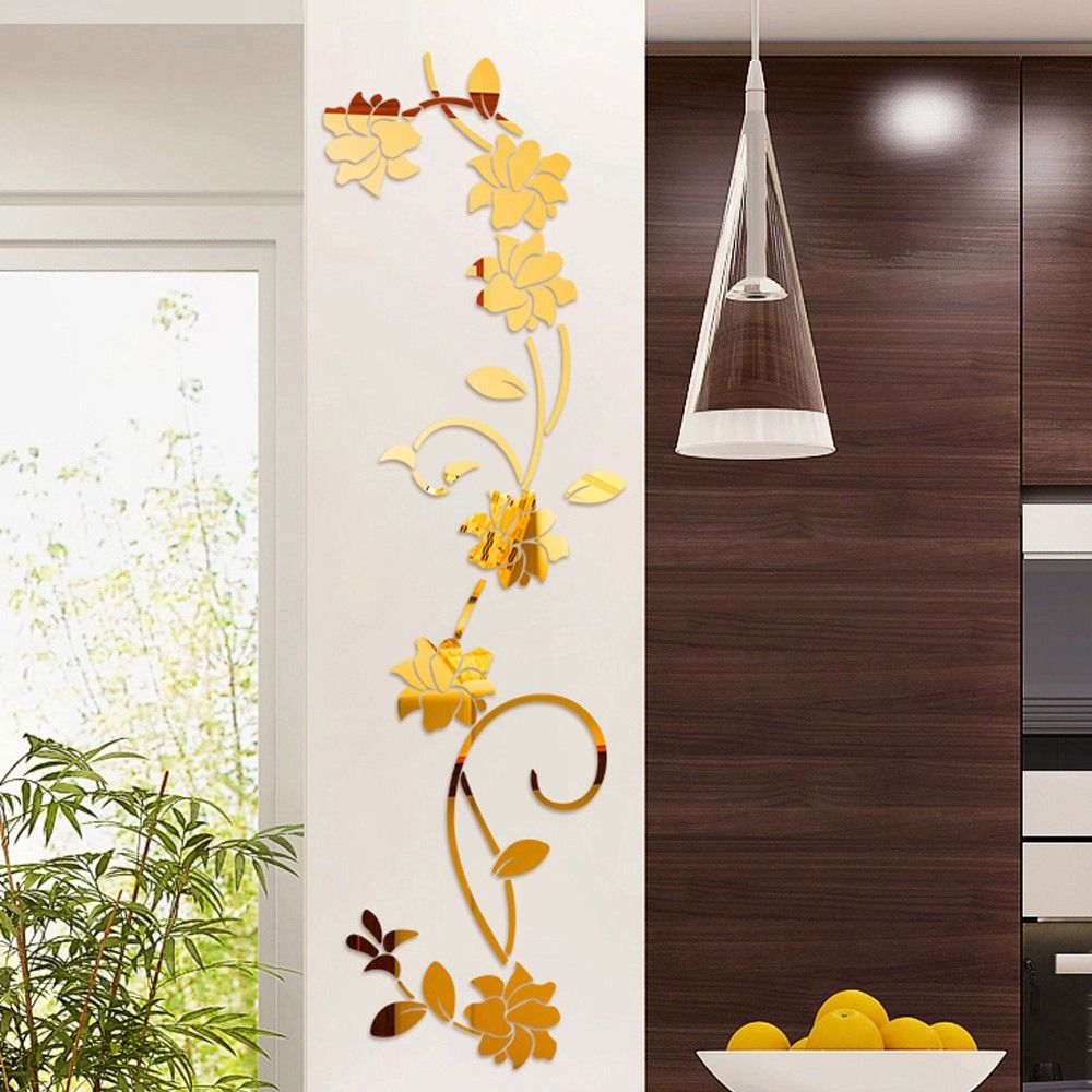 1-metre Acrylic Wall Decal Flower Stickers DIY Mirror Wall Sticker Stylish Minimalist Home Decor Decal Left and Right Sides Home Decor Accents Floral Stcikers