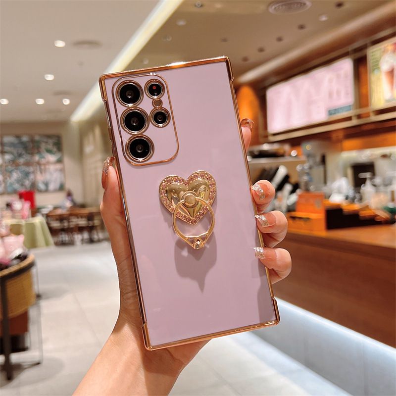 Samsung Galaxy A55 Phone Case A12 Cover Electroplated Heart Ring Phone Case for Samsung A23 Full Cover Protective Case for A13/A16 Galaxy S20 FE