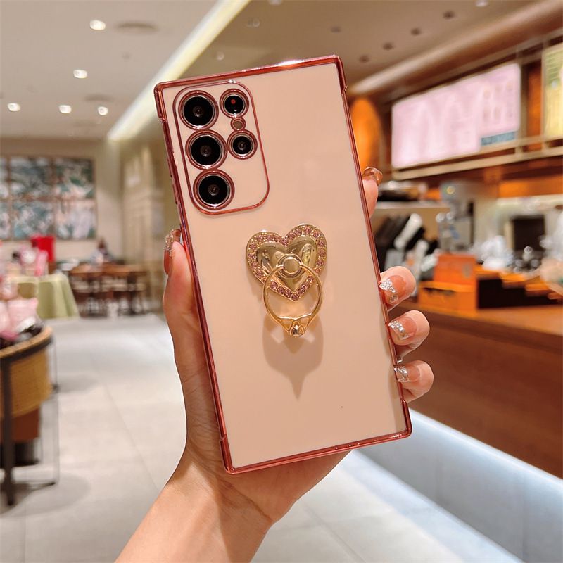 Samsung Galaxy A55 Phone Case A12 Cover Electroplated Heart Ring Phone Case for Samsung A23 Full Cover Protective Case for A13/A16 Galaxy S20 FE