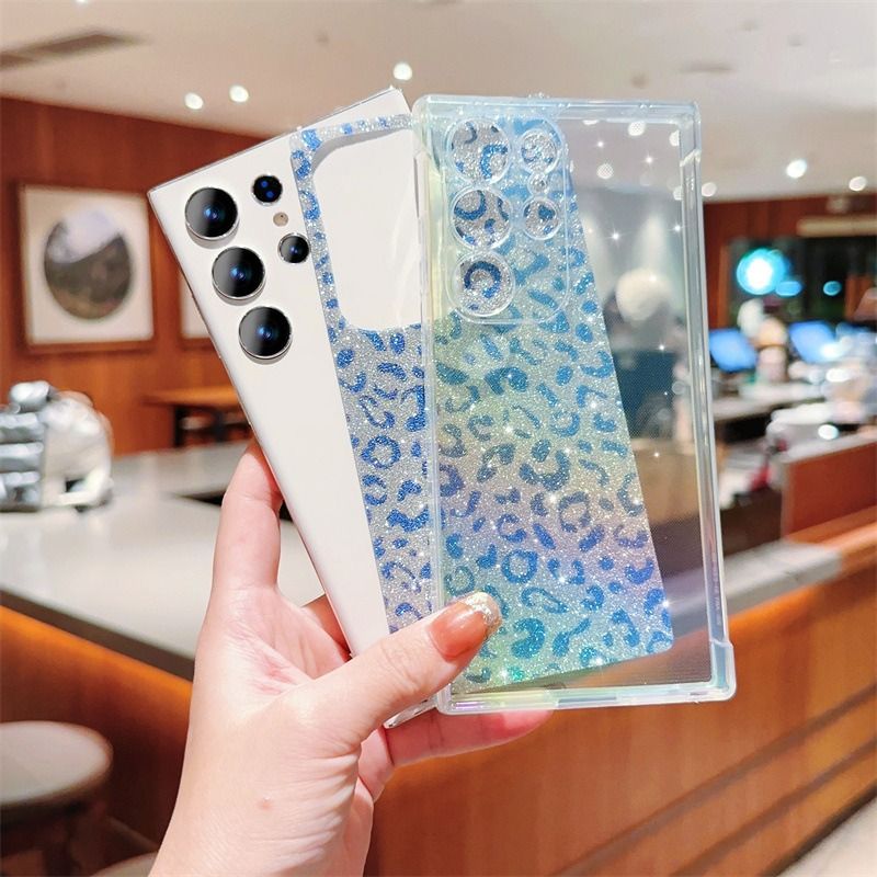 Holographic Blue Leopard Glitter Phone Case for Samsung Galaxy A12/ A55 Shockproof Full Body Protective Cover for A33 Soft TPU Anti-Drop Case Shiny Sparkle Leopard Pattern Back Cover