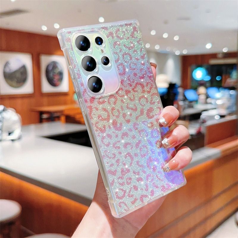 Holographic Blue Leopard Glitter Phone Case for Samsung Galaxy A12/ A55 Shockproof Full Body Protective Cover for A33 Soft TPU Anti-Drop Case Shiny Sparkle Leopard Pattern Back Cover