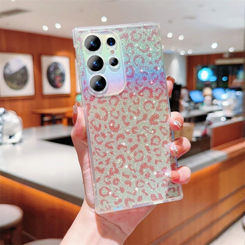 Holographic Blue Leopard Glitter Phone Case for Samsung Galaxy A12/ A55 Shockproof Full Body Protective Cover for A33 Soft TPU Anti-Drop Case Shiny Sparkle Leopard Pattern Back Cover