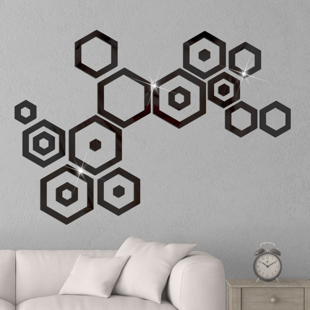 24PCS Hexagon Acrylic Mirror Wall Stickers Hollow Frame DIY Wall Decor Mirror Stickers for Living Room Bedroom Sofa Background Stickers