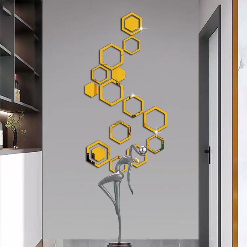 24PCS Hexagon Acrylic Mirror Wall Stickers Hollow Frame DIY Wall Decor Mirror Stickers for Living Room Bedroom Sofa Background Stickers