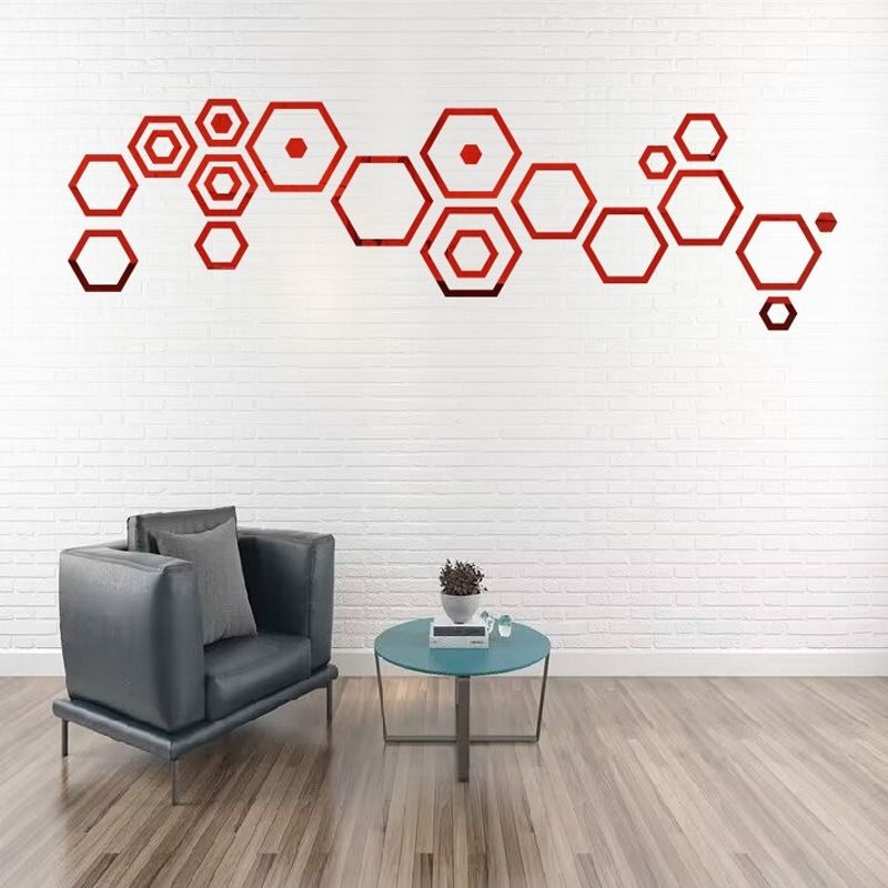24PCS Hexagon Acrylic Mirror Wall Stickers Hollow Frame DIY Wall Decor Mirror Stickers for Living Room Bedroom Sofa Background Stickers