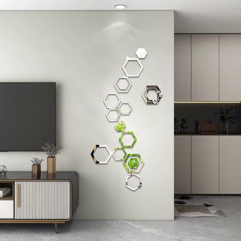 24PCS Hexagon Acrylic Mirror Wall Stickers Hollow Frame DIY Wall Decor Mirror Stickers for Living Room Bedroom Sofa Background Stickers