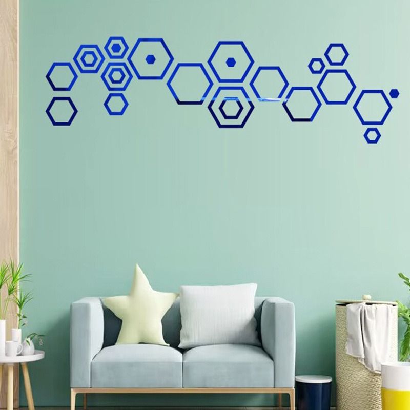 24PCS Hexagon Acrylic Mirror Wall Stickers Hollow Frame DIY Wall Decor Mirror Stickers for Living Room Bedroom Sofa Background Stickers