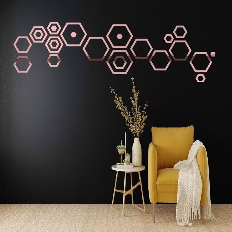 24PCS Hexagon Acrylic Mirror Wall Stickers Hollow Frame DIY Wall Decor Mirror Stickers for Living Room Bedroom Sofa Background Stickers
