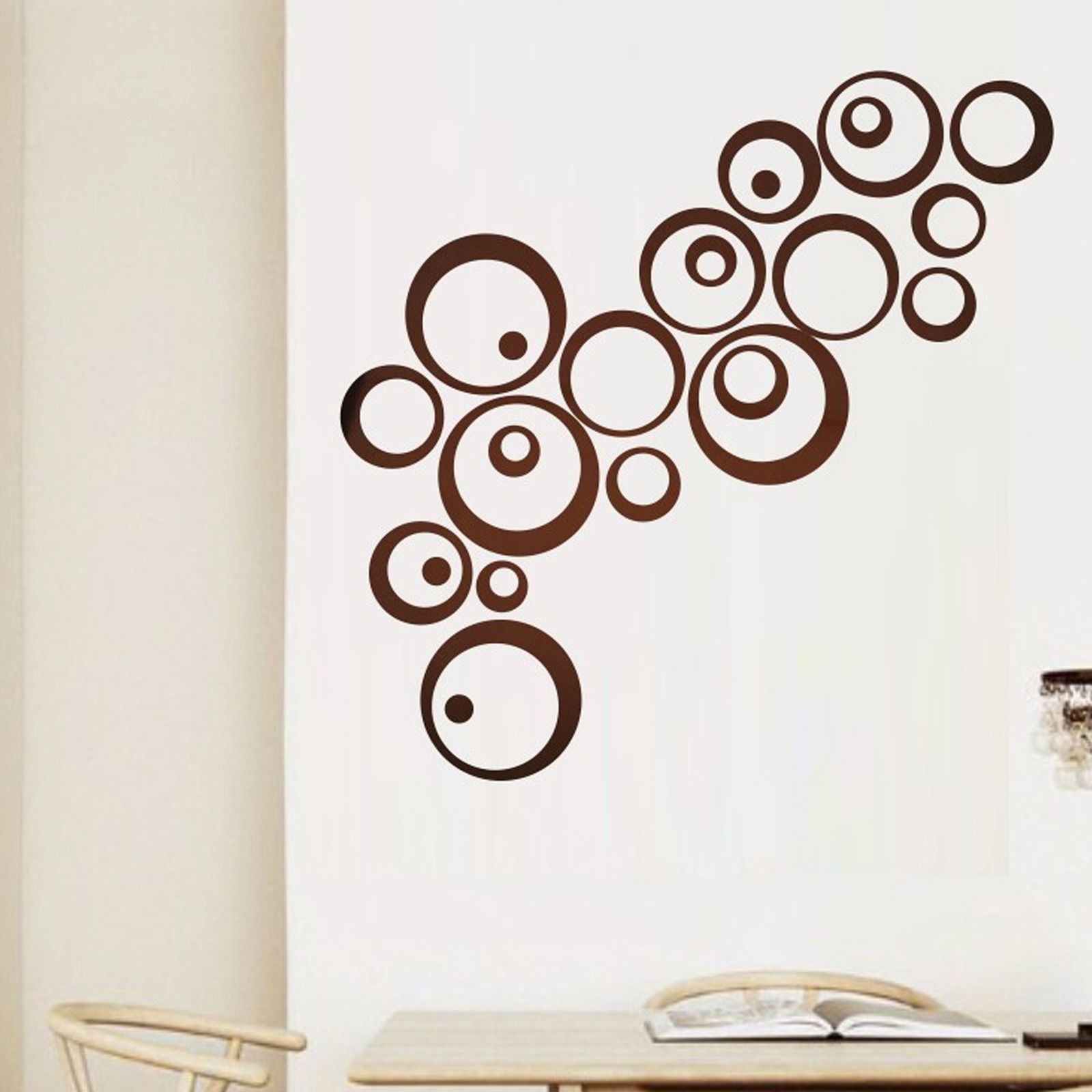 24PCS 3D Round Acrylic Mirror Wall Stickers Circle Ring DIY Wall Decor Mirror Stickers for Living Room Bedroom TV Background Stickers Modern Home Decoration Idea
