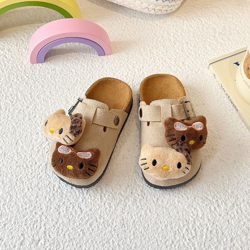 Cute Kids Girls Cartoon Cat Slip On Sandals Soft Sole Summer Slippers Casual Children Shoes Artifical Leather Kids Sandals Fashion Slippers