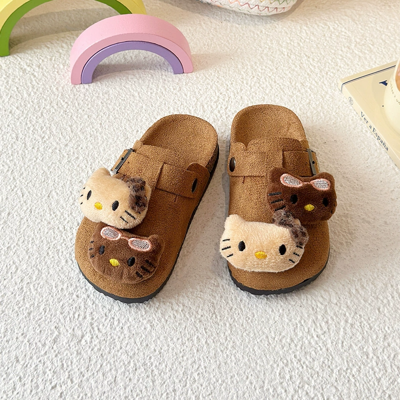 Cute Kids Girls Cartoon Cat Slip On Sandals Soft Sole Summer Slippers Casual Children Shoes Artifical Leather Kids Sandals Fashion Slippers