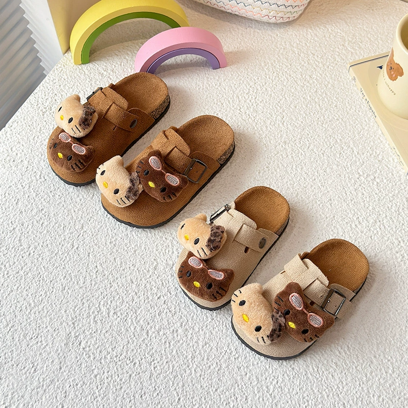 Cute Kids Girls Cartoon Cat Slip On Sandals Soft Sole Summer Slippers Casual Children Shoes Artifical Leather Kids Sandals Fashion Slippers