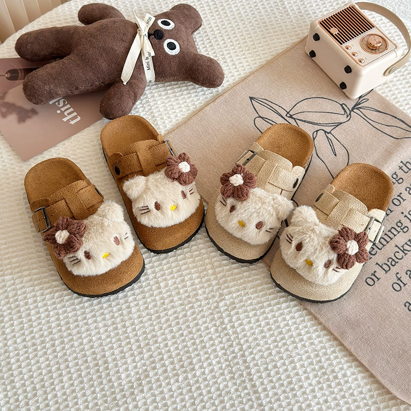 Cute Kids Girls Cartoon Cat Slip On Sandals Soft Sole Summer Slippers Casual Children Shoes Artifical Leather Kids Sandals Fashion Slippers