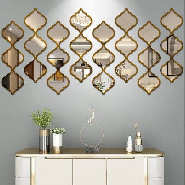 3D Acrylic Mirror Wall Sticker Self Adhesive Diamond Wall Decor for Living Room Hallway Home Decoration
