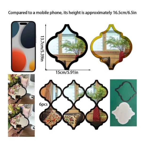 3D Acrylic Mirror Wall Sticker Self Adhesive Diamond Wall Decor for Living Room Hallway Home Decoration