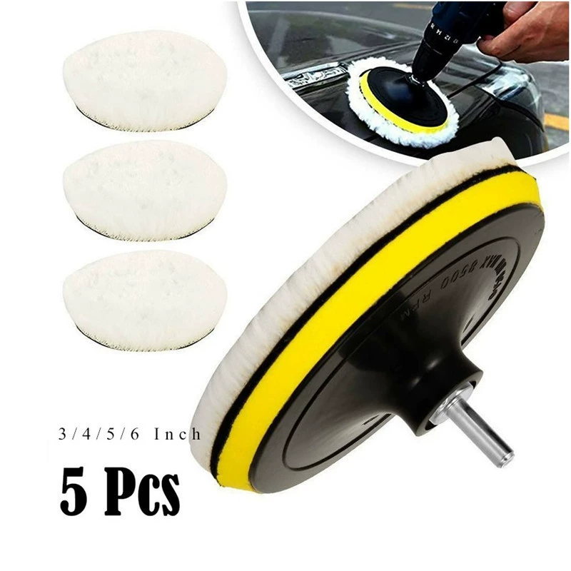 5PCS Car Polishing Pad Kit Wool Buffing Pads Waxing Polishing Set with Backing Pad and M14 Thread Adapter Car Body Repair Tools