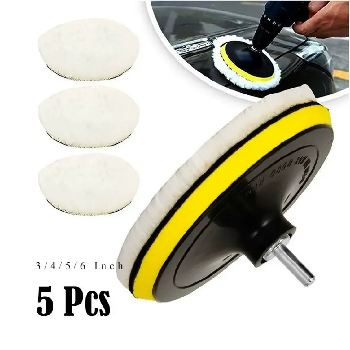 5PCS Car Polishing Pad Kit Wool Buffing Pads Waxing Polishing Set with Backing Pad and M14 Thread Adapter Car Body Repair Tools