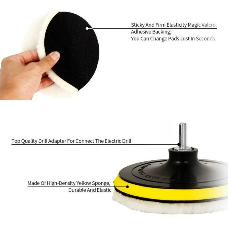 5PCS Car Polishing Pad Kit Wool Buffing Pads Waxing Polishing Set with Backing Pad and M14 Thread Adapter Car Body Repair Tools