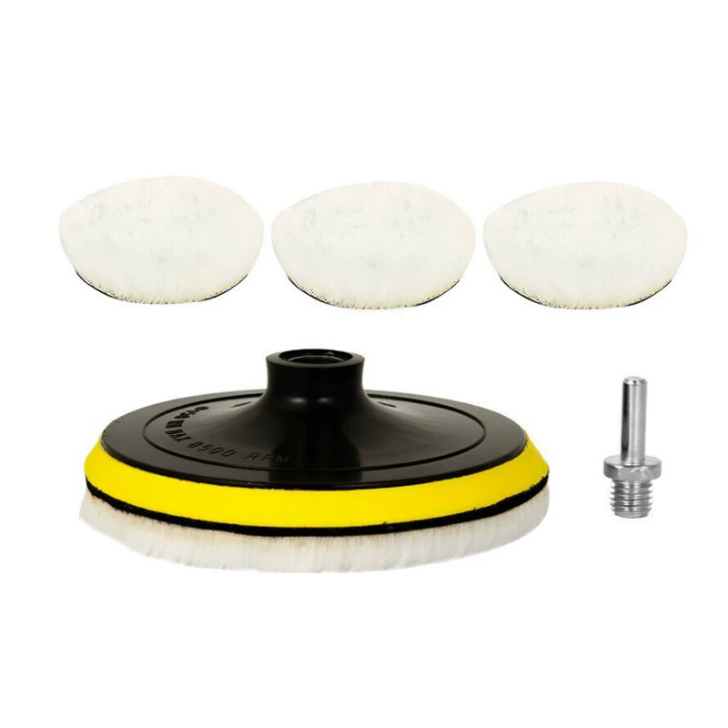 5PCS Car Polishing Pad Kit Wool Buffing Pads Waxing Polishing Set with Backing Pad and M14 Thread Adapter Car Body Repair Tools