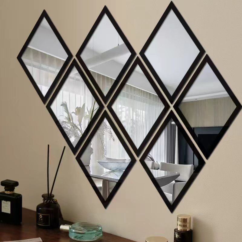 European Retro Rhombus Mirror Wall Sticker Decorative Mirror Wall Hanging  Stickers Living Room Home Wall Decor Home Decor Accents Acrylic Stickers