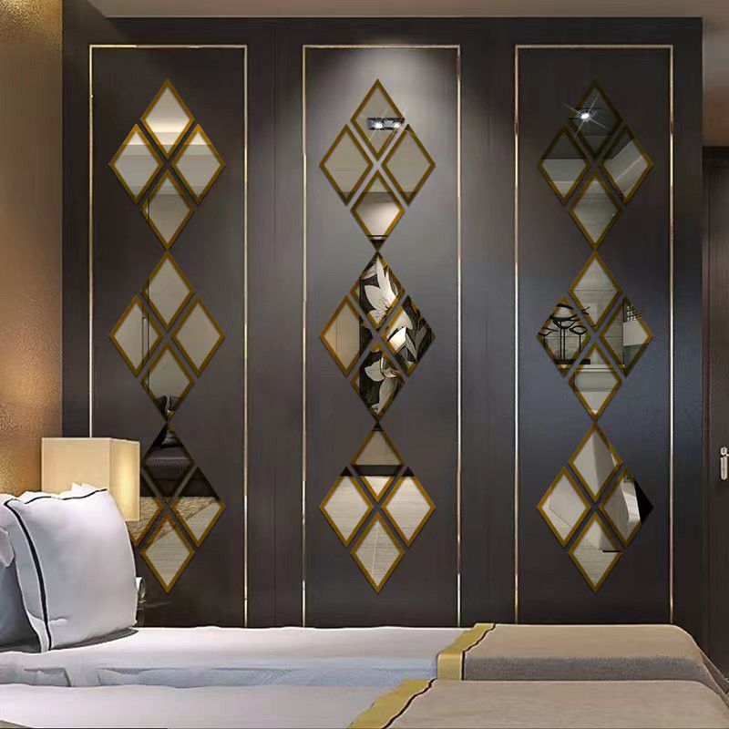 European Retro Rhombus Mirror Wall Sticker Decorative Mirror Wall Hanging  Stickers Living Room Home Wall Decor Home Decor Accents Acrylic Stickers