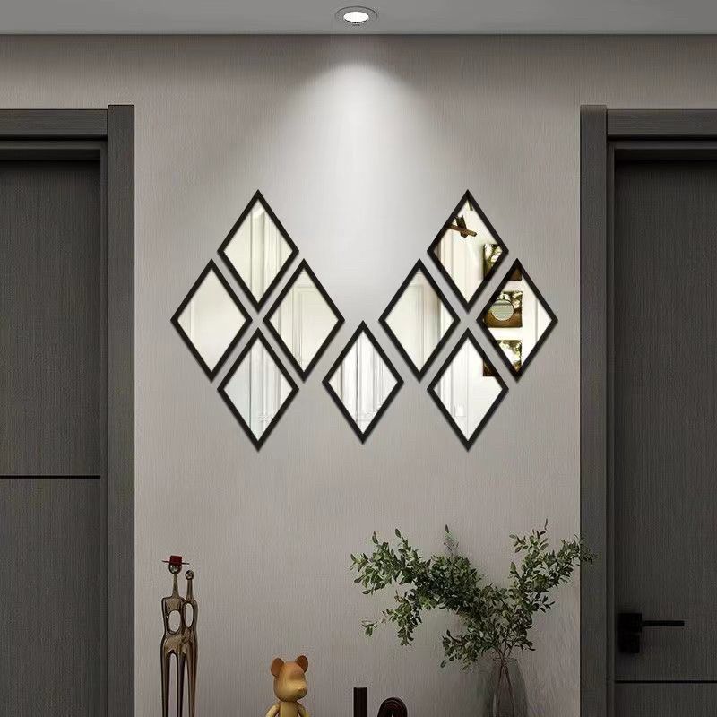 European Retro Rhombus Mirror Wall Sticker Decorative Mirror Wall Hanging  Stickers Living Room Home Wall Decor Home Decor Accents Acrylic Stickers