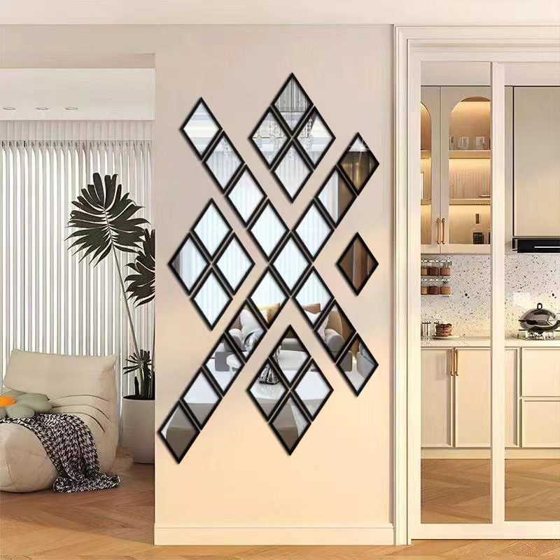 European Retro Rhombus Mirror Wall Sticker Decorative Mirror Wall Hanging  Stickers Living Room Home Wall Decor Home Decor Accents Acrylic Stickers
