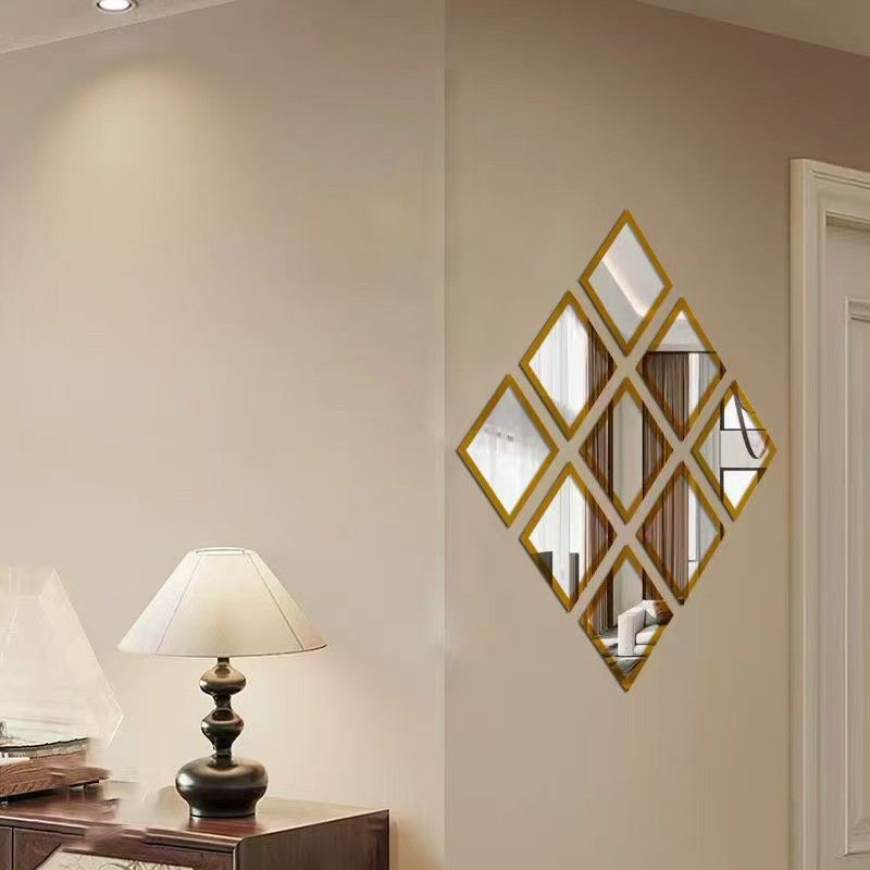 European Retro Rhombus Mirror Wall Sticker Decorative Mirror Wall Hanging  Stickers Living Room Home Wall Decor Home Decor Accents Acrylic Stickers