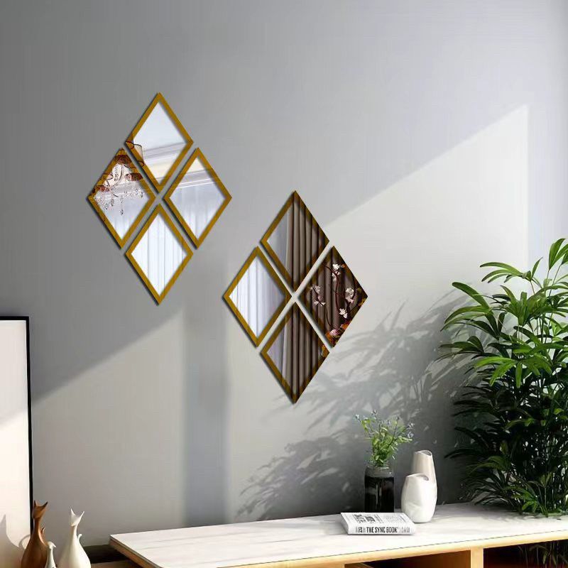 European Retro Rhombus Mirror Wall Sticker Decorative Mirror Wall Hanging  Stickers Living Room Home Wall Decor Home Decor Accents Acrylic Stickers
