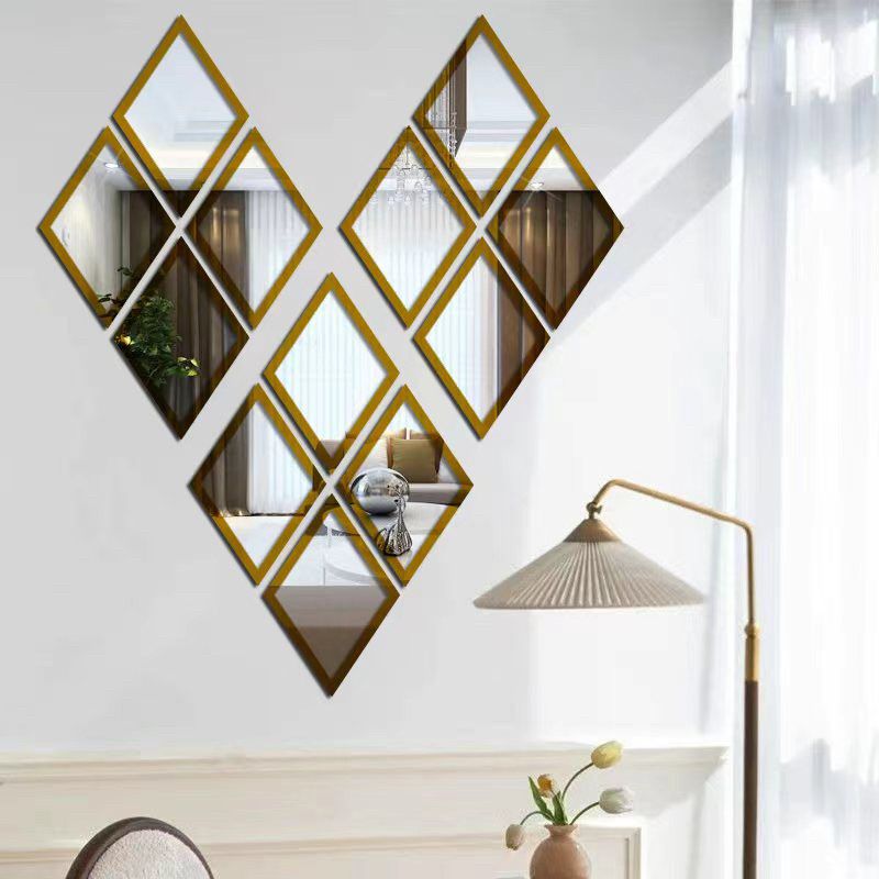 European Retro Rhombus Mirror Wall Sticker Decorative Mirror Wall Hanging  Stickers Living Room Home Wall Decor Home Decor Accents Acrylic Stickers