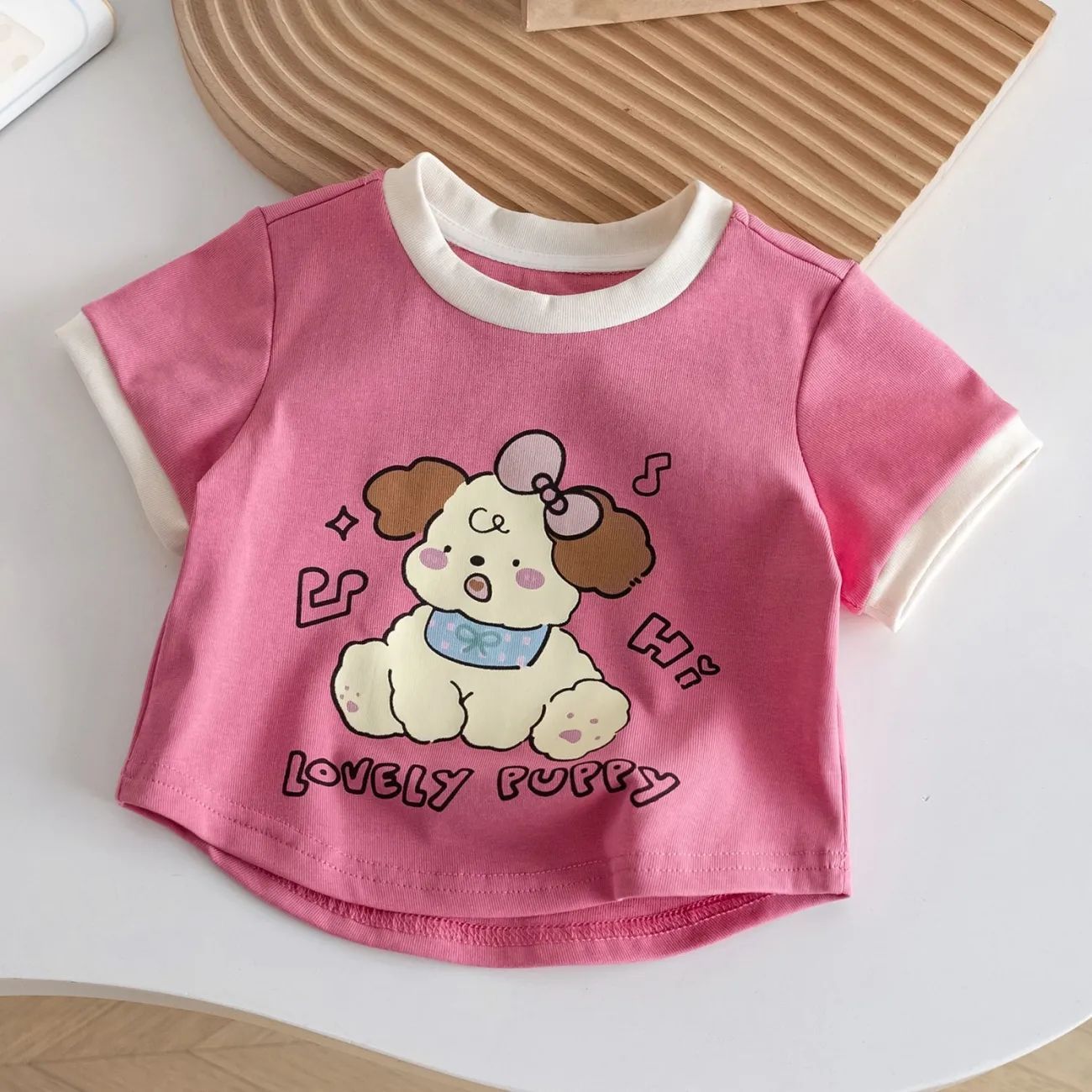 2Pcs Girls Clothing Girls' Tees New Summer Cartoon Cute Top Polka Dot Plaid Color Block Short Sleeve T-Shirt Top Girl Clothes