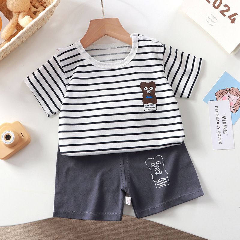 Kids Cartoon Print T-Shirt and Shorts Set Summer Short Sleeve Boys Girls Outfit 2PCS Children Casual Clothing Set