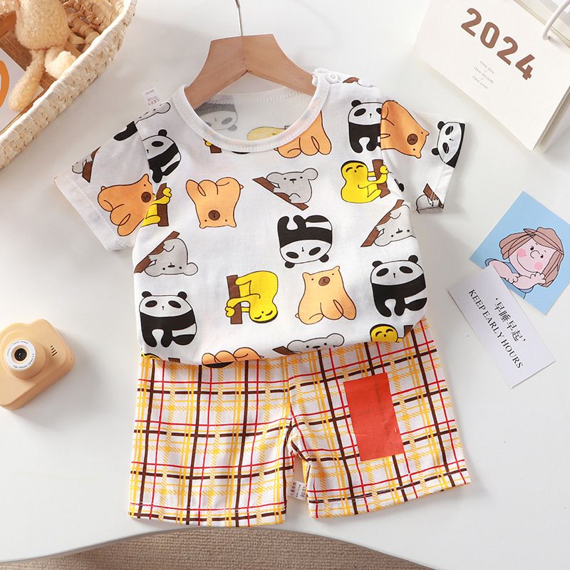 Kids Cartoon Print T-Shirt and Shorts Set Summer Short Sleeve Boys Girls Outfit 2PCS Children Casual Clothing Set