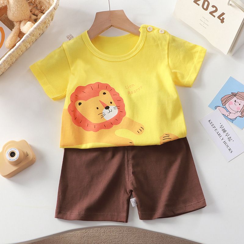 Kids Cartoon Print T-Shirt and Shorts Set Summer Short Sleeve Boys Girls Outfit 2PCS Children Casual Clothing Set