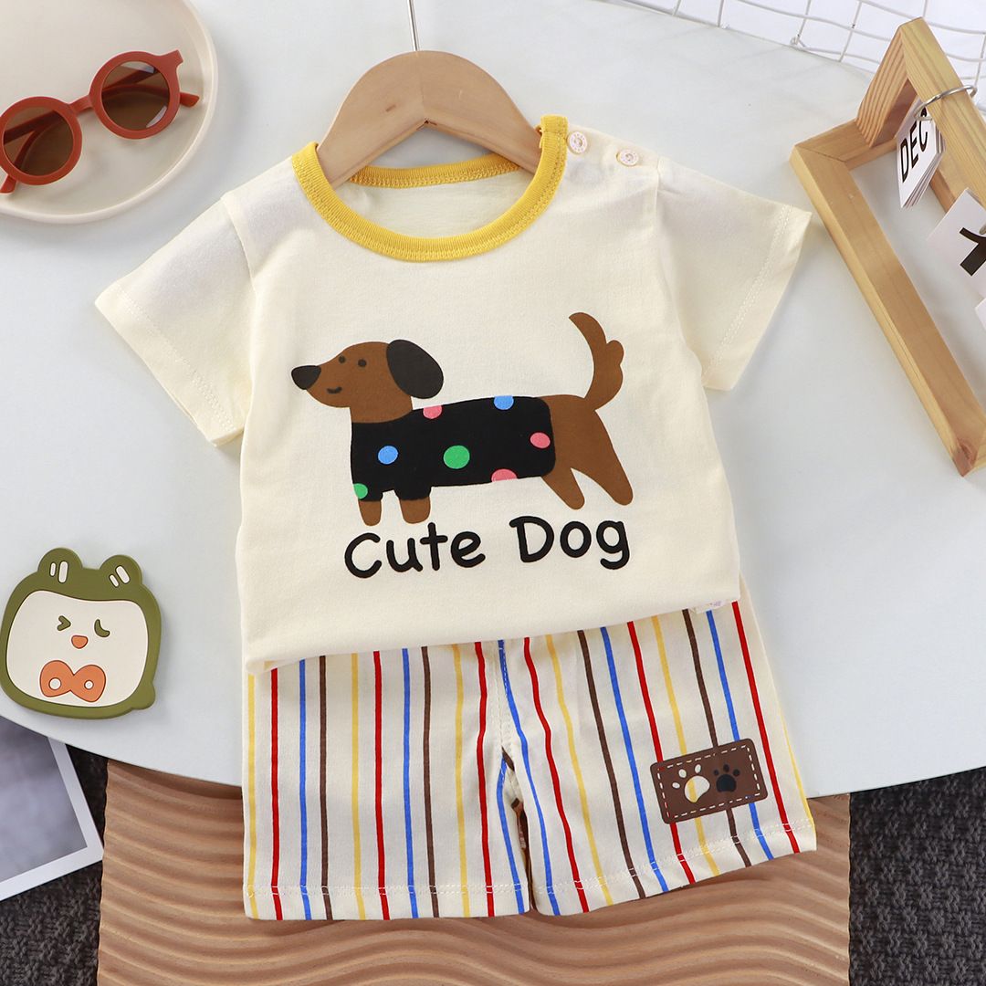 Kids Cartoon Print T-Shirt and Shorts Set Summer Short Sleeve Boys Girls Outfit 2PCS Children Casual Clothing Set