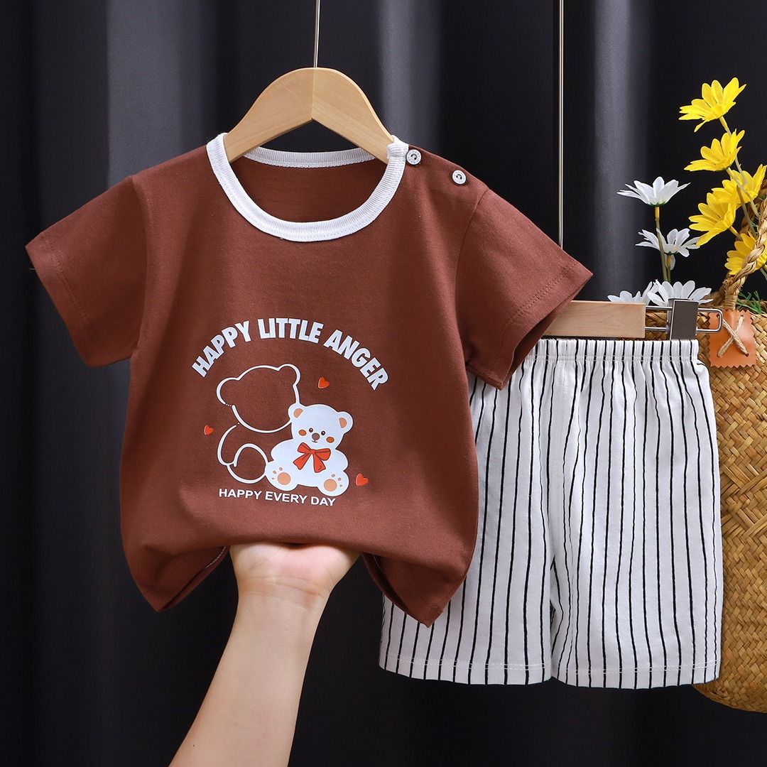 Kids Cartoon Print T-Shirt and Shorts Set Summer Short Sleeve Boys Girls Outfit 2PCS Children Casual Clothing Set