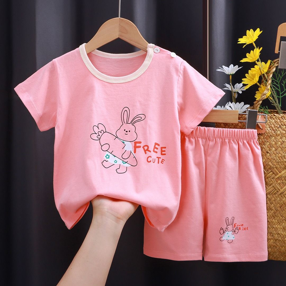 Kids Cartoon Print T-Shirt and Shorts Set Summer Short Sleeve Boys Girls Outfit 2PCS Children Casual Clothing Set