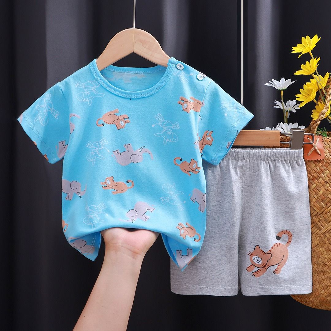 Kids Cartoon Print T-Shirt and Shorts Set Summer Short Sleeve Boys Girls Outfit 2PCS Children Casual Clothing Set