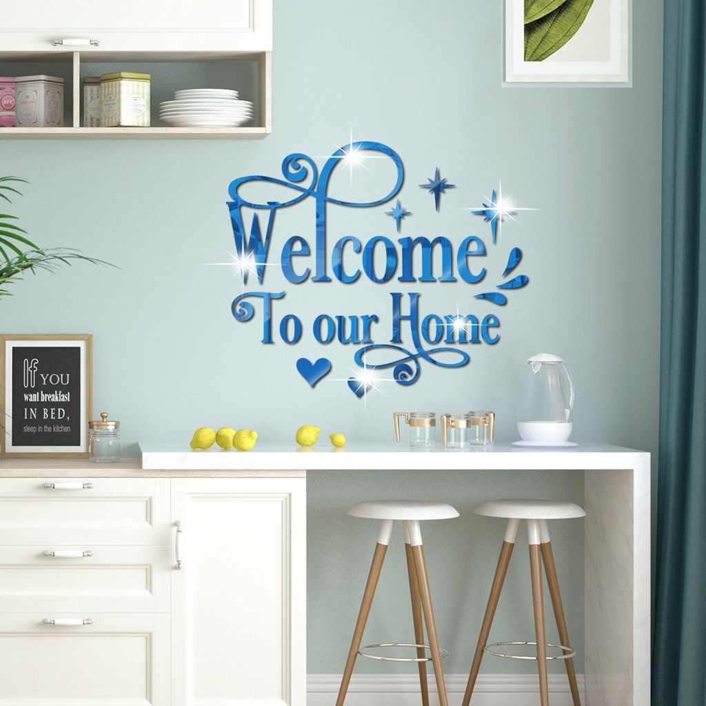 Clearance Sale Welcome to Our Home English Letter Wall Sticker Wall Decoration Self-Adhesive Acrylic Mirror Sticker.