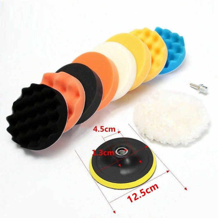 11PCS Car Polishing Kit 3–6 Inch Sponge Wool Buffing Pads Backing Plate M10/M14 Drill Adapter Set for Car Waxing Cleaning Polishing Tool Kit